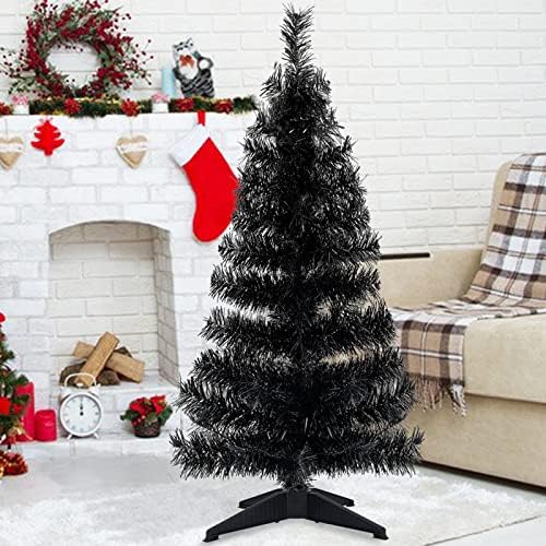 [מעכב אש בטיחותי] טורניון 3 רגליים קישוטי עץ חג המולד שחור, עץ טינסול מלא של חג המולד עם ענפים עבים טיפים לעמוד עיצוב חג המולד לחופשה מקורה שולחן עבודה ביתית